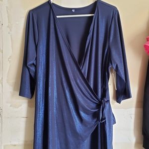 Blue shimmer side tie blouse